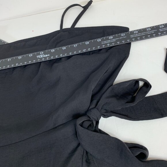 Express Black Ruffle Tie Wrap Dress XL Petite Sleeveless Spaghetti Strap Smocked - Picture 8 of 13